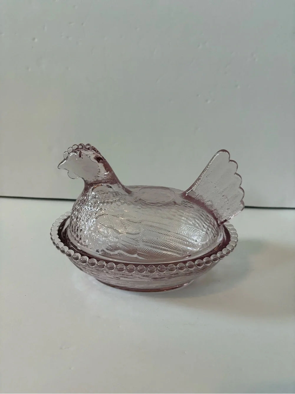 Pink Glass Hen on Nest Decorative Dish